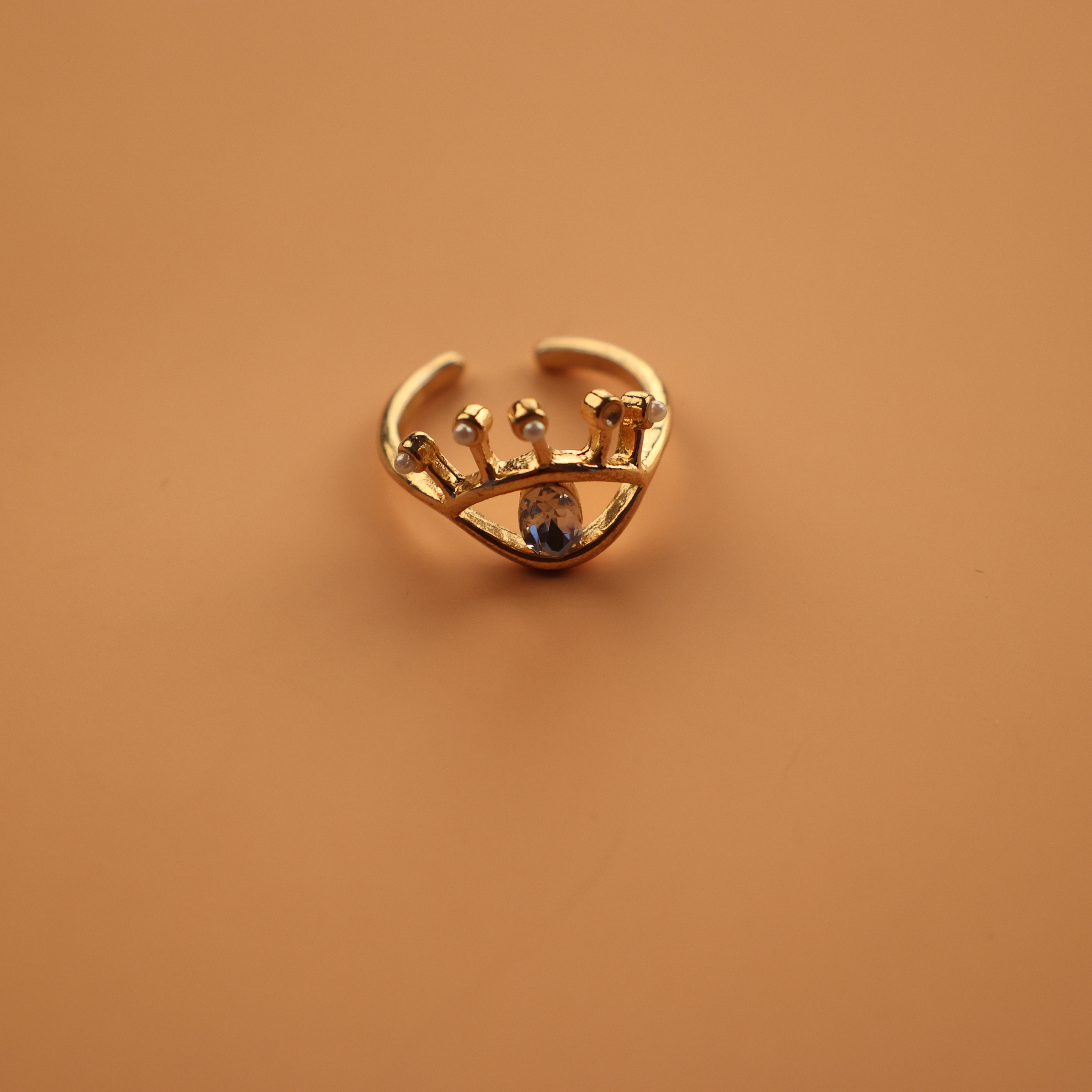 Anillo ajustable de cadena geométrica de malla chapada en oro de cobre de moda